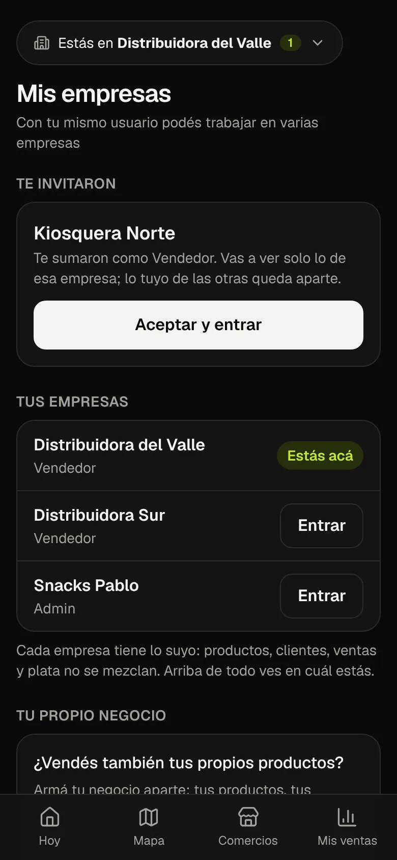 Mis empresas: un solo usuario para varias empresas